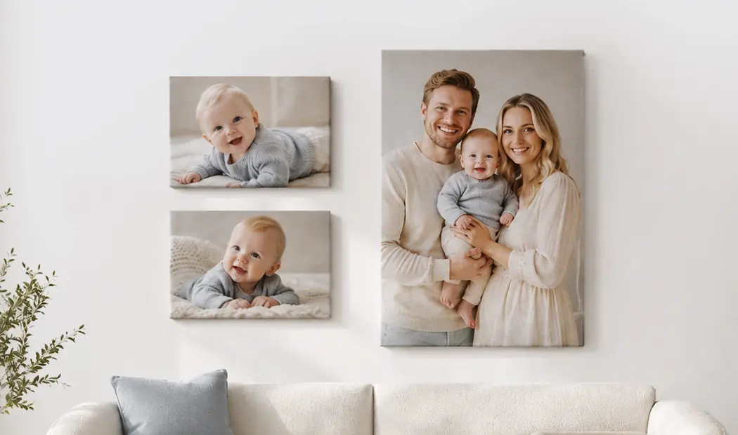 Een wand vol canvassen, voor zijn vrouw