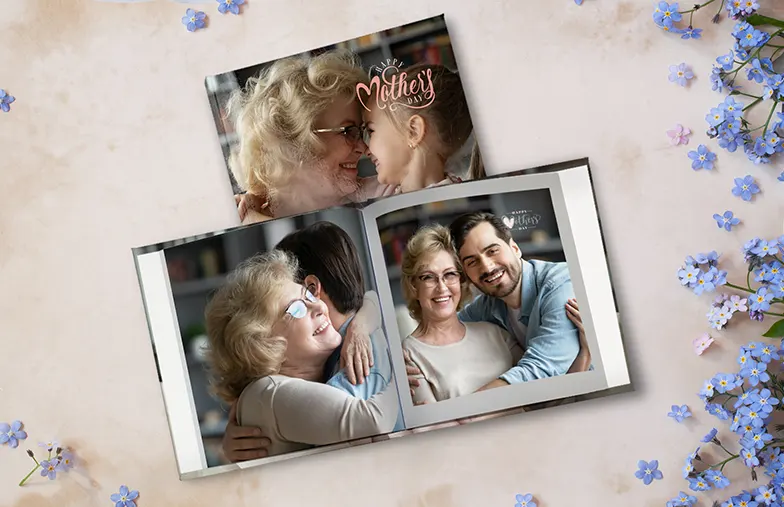 Op maat gedrukt Printerpix fotoalbum met harde kaft en grote foto's van een ouder echtpaar