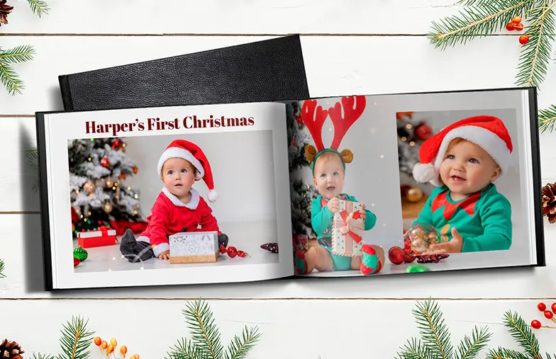 Hardcover gepersonaliseerde fotoboeken van Printerpix|Fotoboek|Gepersonaliseerd fotoalbum met romantische foto's van een stel en fotocover|Familiefotoalbum met op maat gemaakte bedrukte omslag en familienaam|Huisdier en vrouw kijken naar gepersonaliseerd familiealbum met aangepast ontwerp|Twee mensen kijken naar Printerpix gepersonaliseerd fotoboek met trouwfoto's en bruid