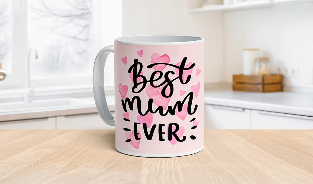 Gepersonaliseerde Fotomokken van Printerpix|Moeder en baby houden een gepersonaliseerde mok met cartoonontwerp van Printerpix met tekst voor papa|Gepersonaliseerde fotomok met afbeelding van een kruipende baby in dierenpak|Moeder en dochter houden gepersonaliseerde fotomokken met familiefoto's|Kussend stel met gepersonaliseerde mokken met tekst|Gepersonaliseerde fotomok met je eigen foto van een hond