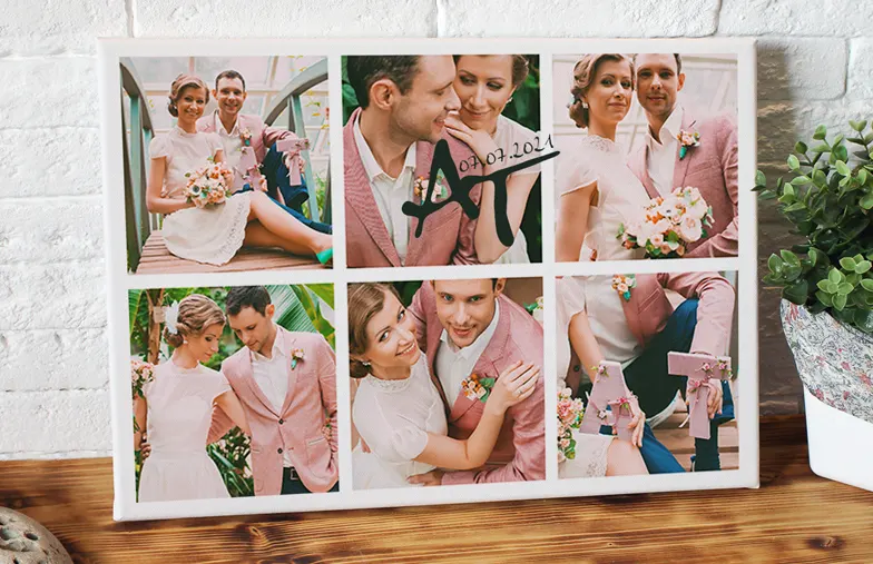 Gepersonaliseerde fotocollage canvas van Printerpix|Fotocollage van familiefoto's op canvasprint|Fotocollage van vakantiefoto's op canvasprint aan de muur|Aan de muur hangende gepersonaliseerde canvasprint met op maat ontworpen fotocollage|Familiefoto's van mobiele telefoon afgedrukt op canvas in collageformaat door Printerpix|Grote canvasprint met aangepaste fotocollage van familiefoto's