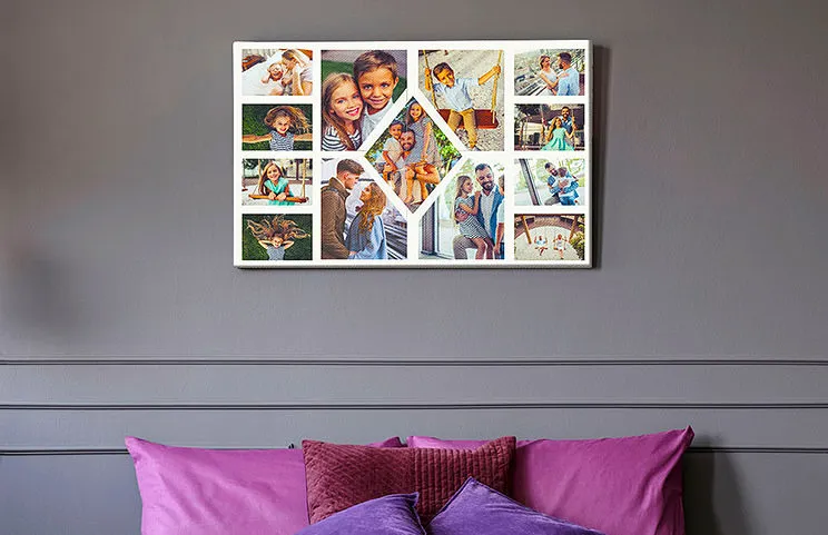 Fotocollage van familiefoto's op canvasprint