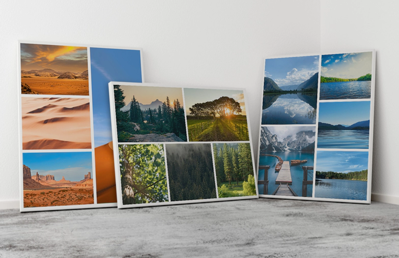 Aan de muur hangende gepersonaliseerde canvasprint met op maat ontworpen fotocollage