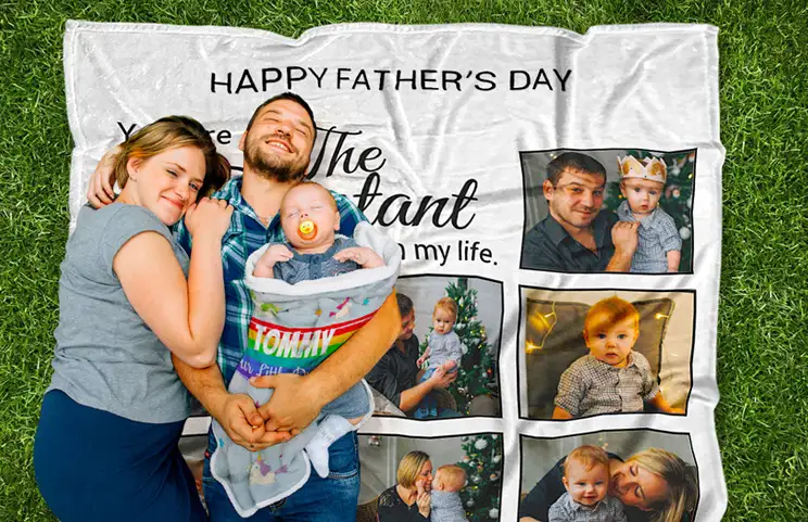 Collage deken op blauwe stoel