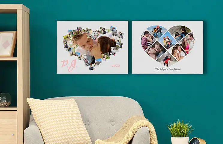 Aan de muur hangende gepersonaliseerde canvasprint met op maat ontworpen fotocollage