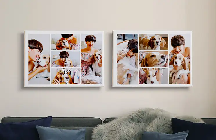 Grote canvasprint met aangepaste fotocollage van familiefoto's