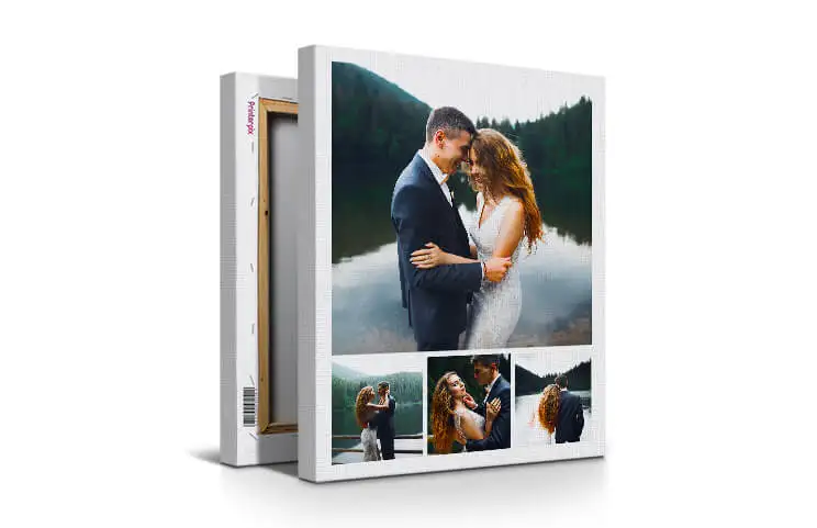 Grote canvasprint met aangepaste fotocollage van familiefoto's
