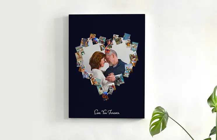 Grote canvasprint met aangepaste fotocollage van familiefoto's