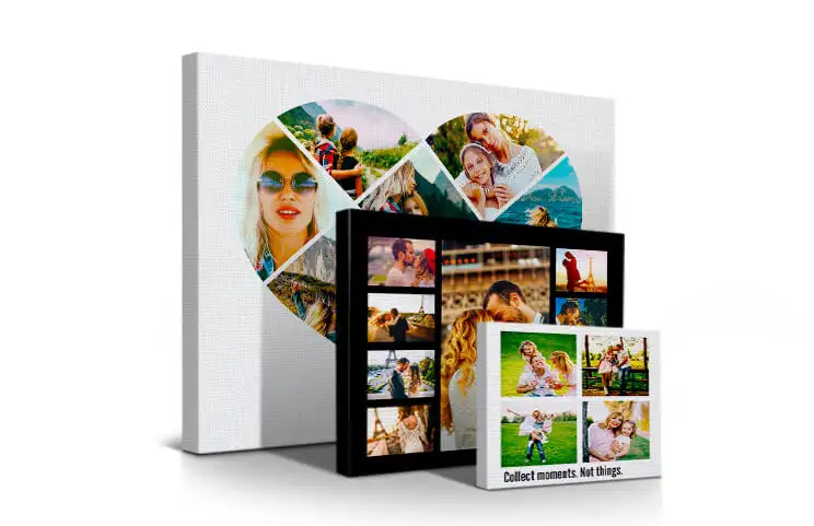 Grote canvasprint met op maat gemaakte fotocollage van familiefoto's